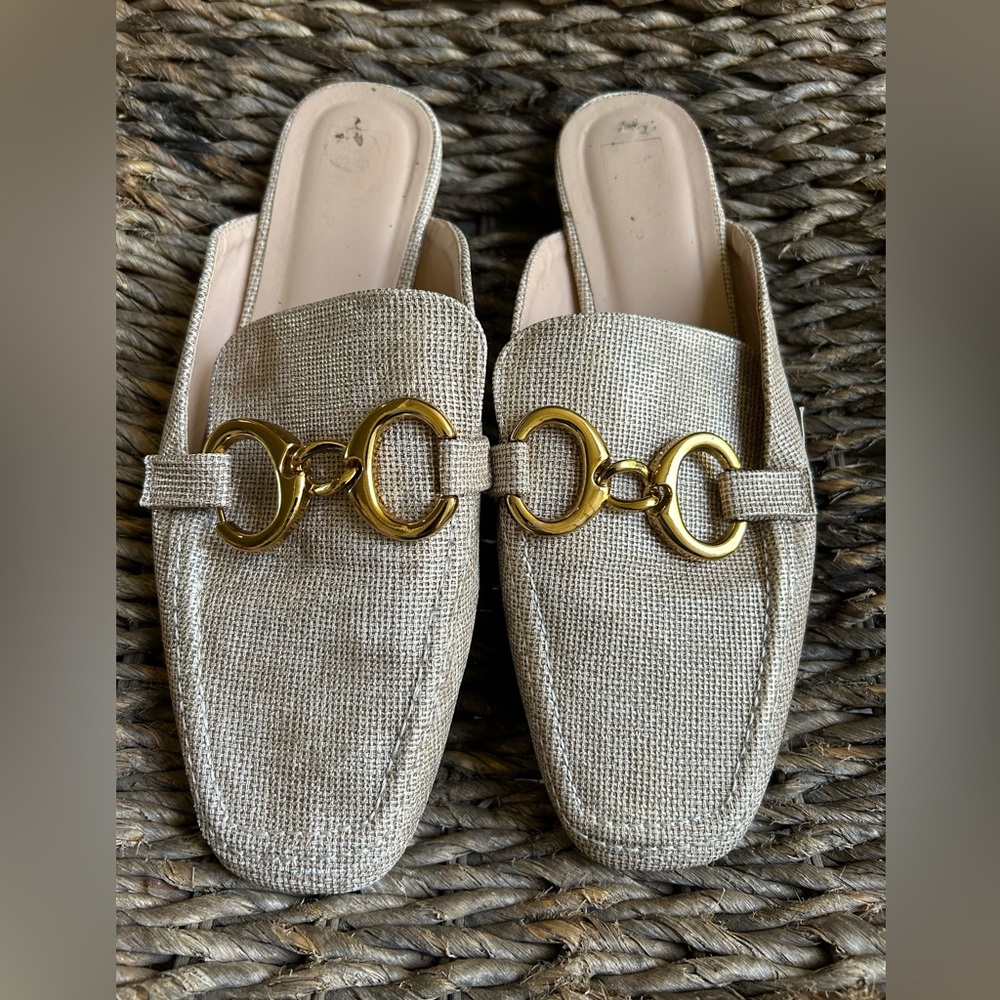 ShuShop Gold Buckle Cream Mules